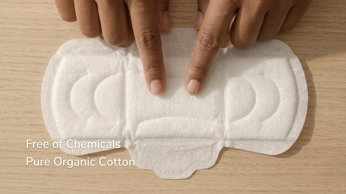 Cristeen organic cotton pads and feminine hygiene products arranged naturally